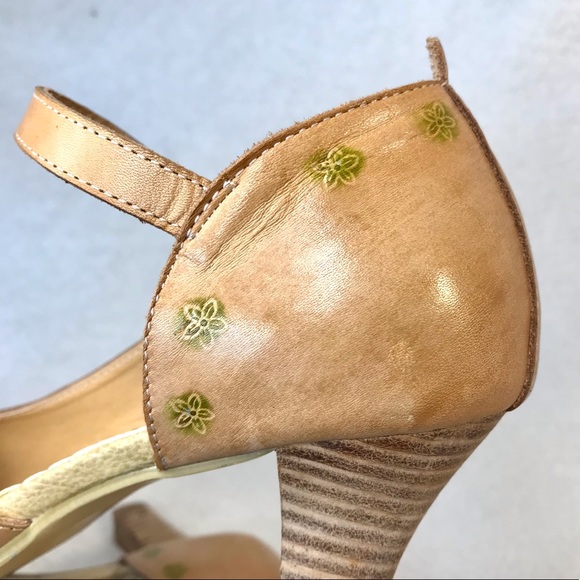 Genuine leather floral summer open toe sandals tan heels with strap Infinity - Picture 12 of 15